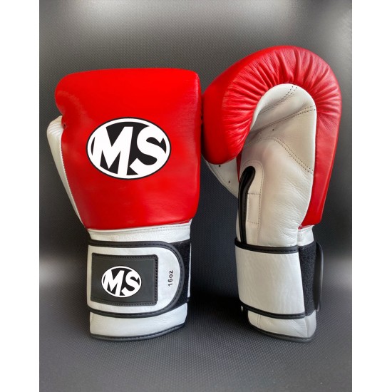 Red White Sparring Premium Quality Leather Boxing Gloves 16oz