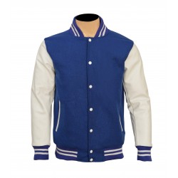 Blue leather varsity jacket for men