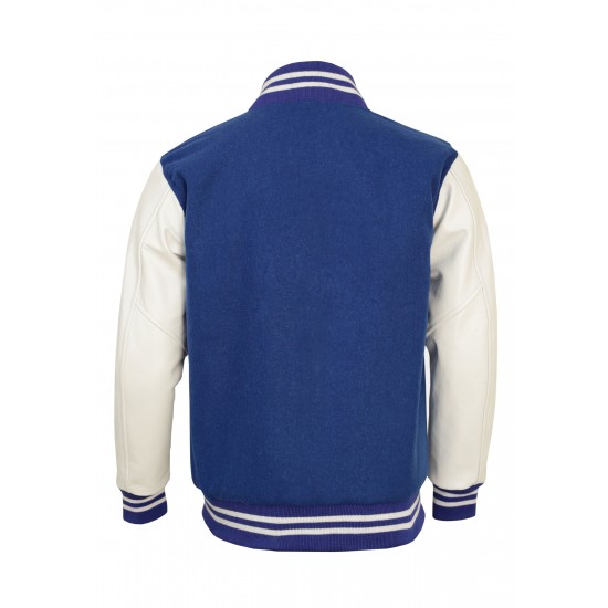 Blue leather varsity jacket for men