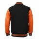 black and orange color varsity jacket with leather sleeve