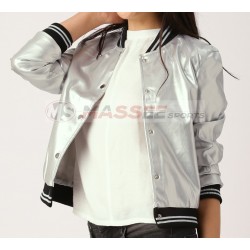 Silver Bomber Jacket Customized Casual Wear Sublimation Bomber Jacket For ladies 