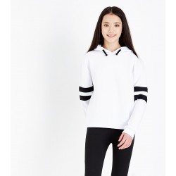  Women's Loose Striped Long Sleeve Crop Top Pullover Sweatshirt Black White